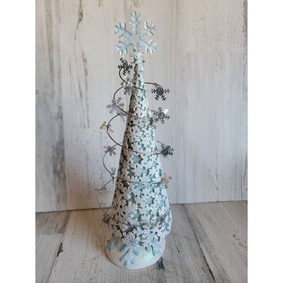 Blue white snowflake Bobble tree Xmas glitter figure Christmas - Picture 1 of 12